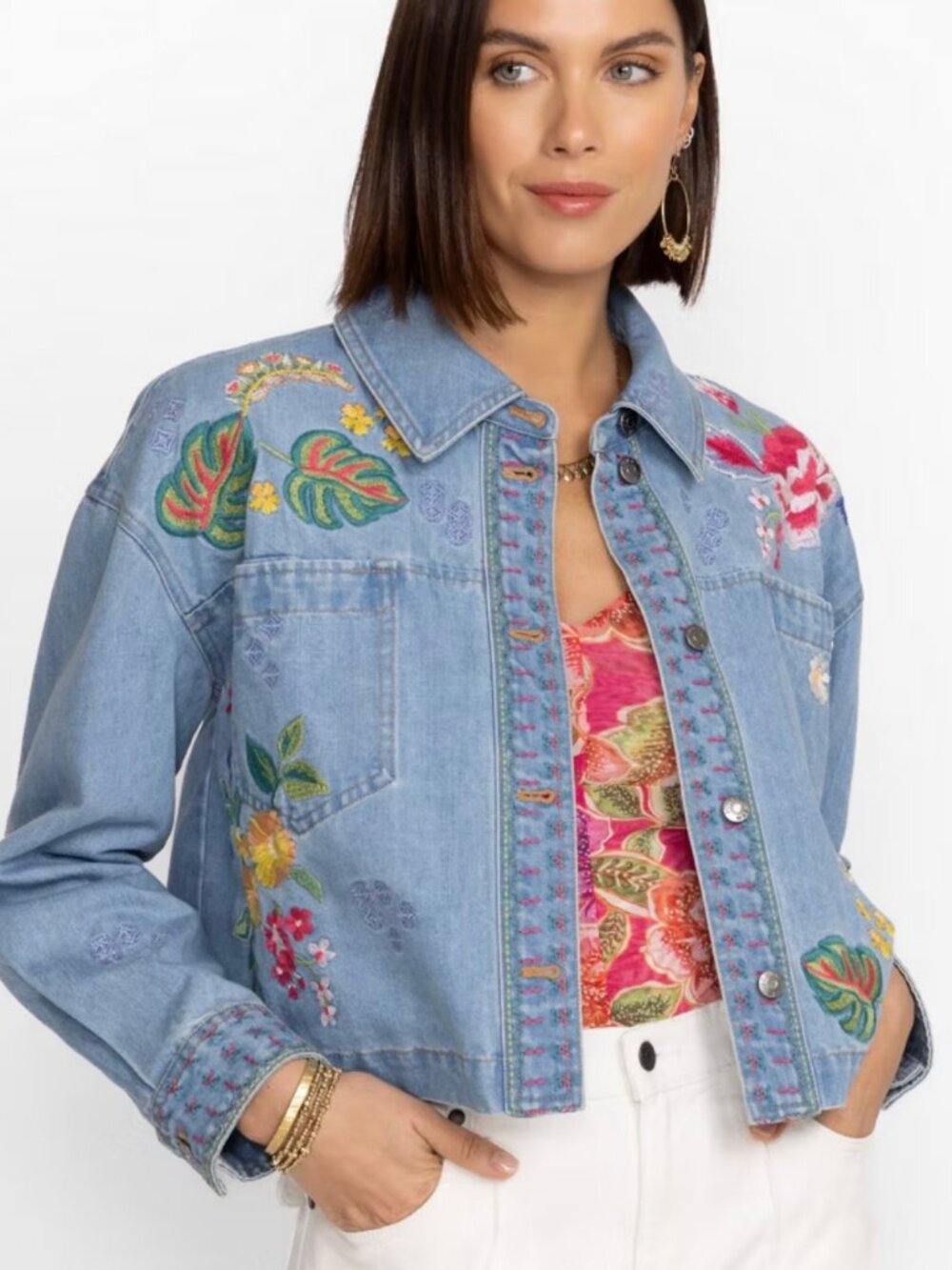 Johnny Was Jeaanette Cropped Denim Jacket Small